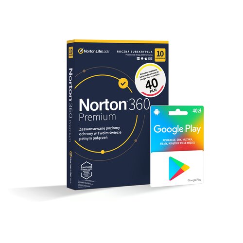 Antywirus NORTON 360 Premium 75GB 10 URZĄDZEŃ 1 ROK Kod aktywacyjny +  Google Play 40 PLN – sklep internetowy Avans.pl