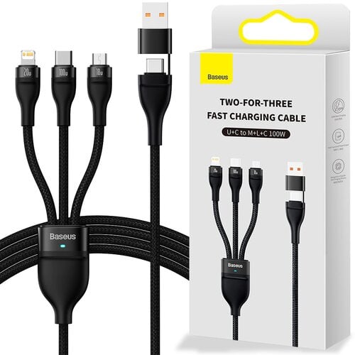 Kabel USB/USB Typ C - Micro USB/USB Typ-C/Lightning BASEUS Flash Series 3w1  100W 1.2 m Czarny – sklep internetowy Avans.pl