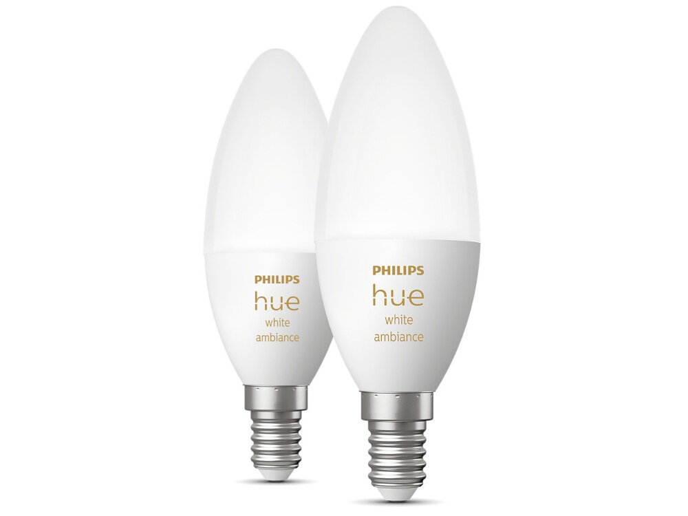 Inteligentna żarówka LED PHILIPS HUE 212735 4W E14 (2 szt.) energetyzujący lub relaksujący nastrój 2 inteligentne żarówki pełne spektrum białego światła od chłodnego do ciepłego proste w obsłudze i montażu sterowane głosem poprzez Bluetooth