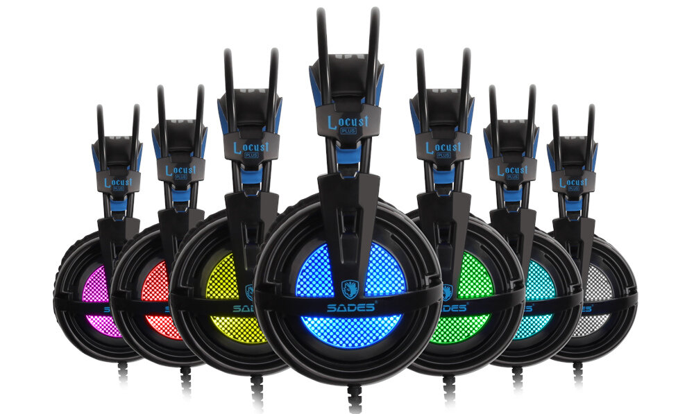 Słuchawki SADES Locust Plus jakość wykonanie oświetlenie RGB przetworniki impedancjałączność przewodowa mikrofon dookólny nauszniki pałąk przyciski sterujące