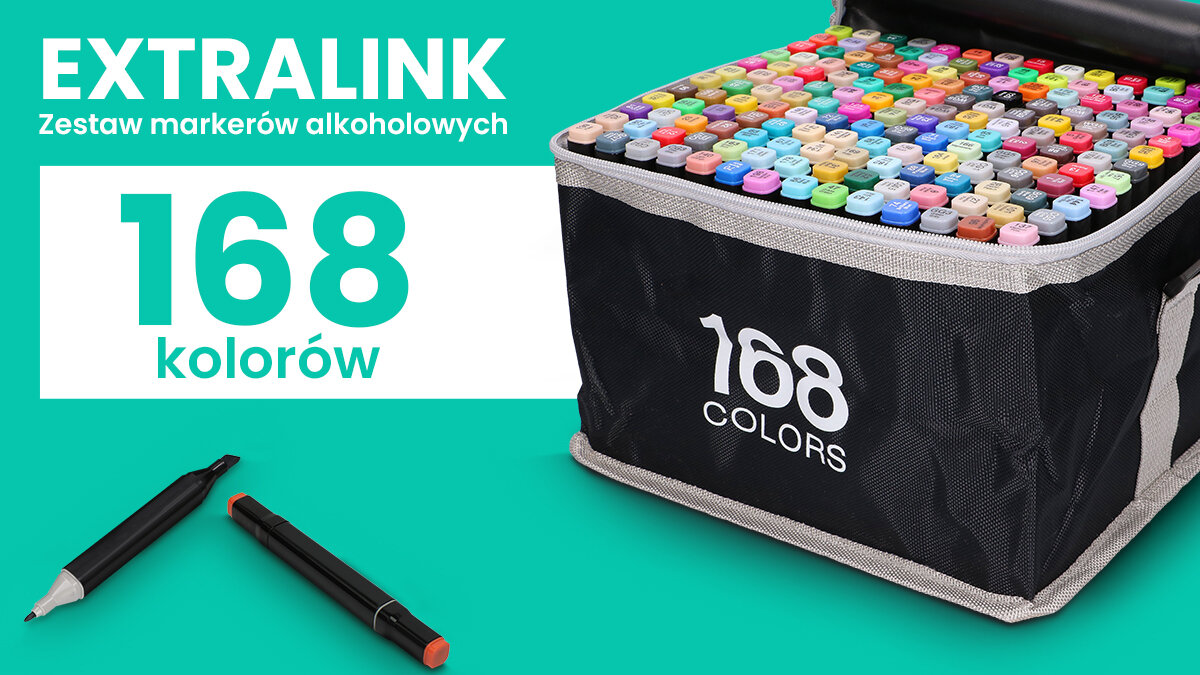 Zestaw markerów alkoholowych dwustronnych EXTRALINK (168 sztuk) zestaw markerów w torbie 262 kolory