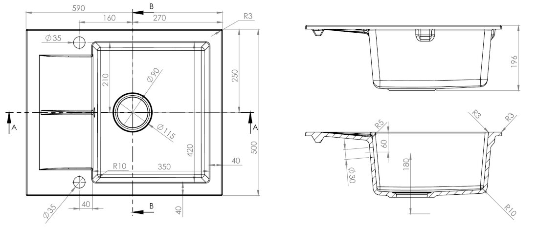 Zlewozmywak BERG Hobart BRQ1911A 1.0 Bazaltowy solidne wykonanie elgancki design wymiary prezentacja bazaltowy odcien