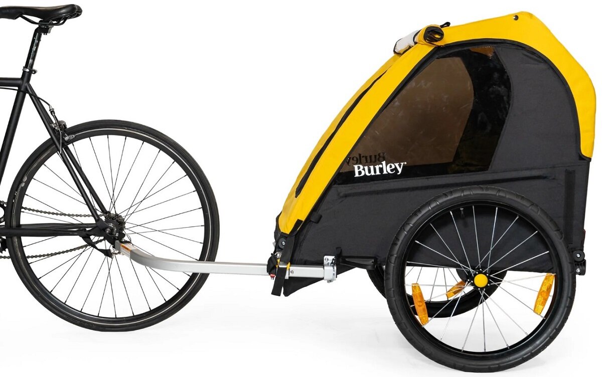 Przyczepka rowerowa BURLEY Bee Żółty wygoda bezpieczeństwo odblaski łatwy montaż możliwość złożenia Solidna konstrukcja Wygodne siedzenie Komfortowa podróż Pojemny schowek