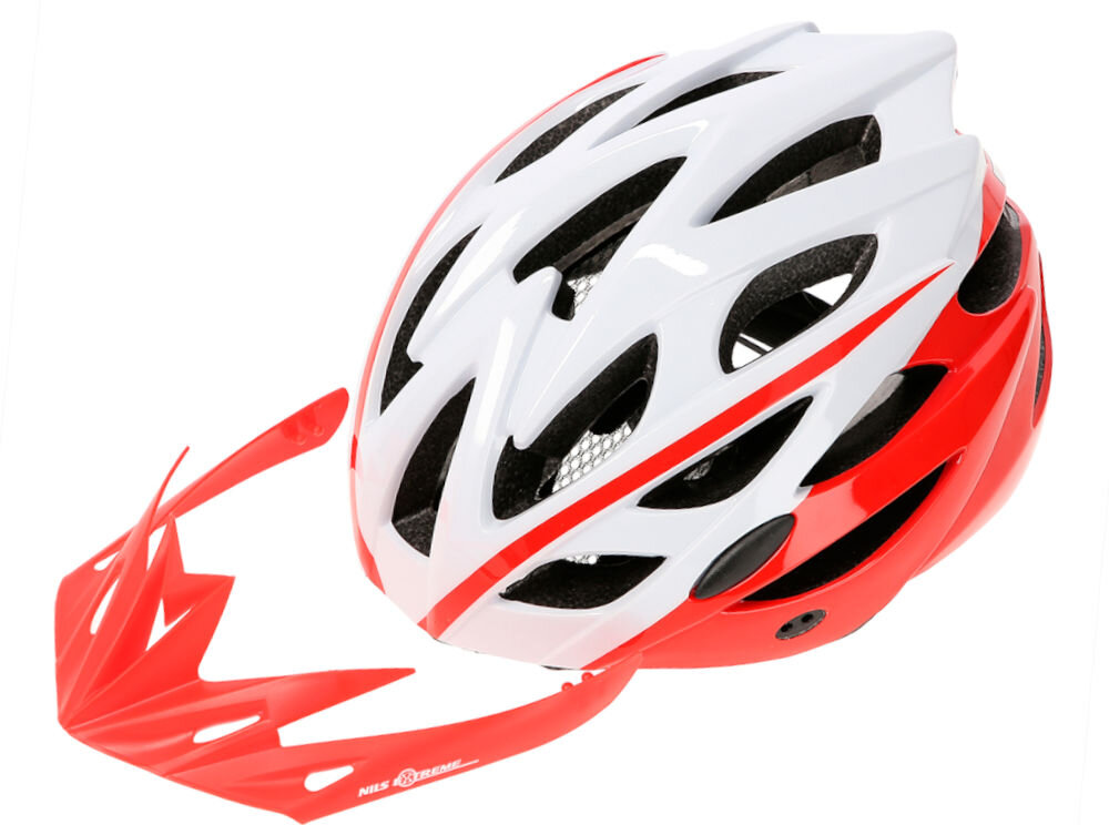 Kask rowerowy NILS EXTREME MTW210 Biało-czerwony (rozmiar L) regulacja