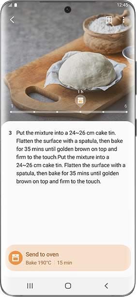 Aplikacja SmartThings Cooking pokazuje, w jaki sposób przygotować ciasto.