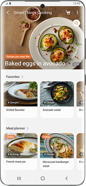 Screeny pokazujące aplikację SmartThings Cooking