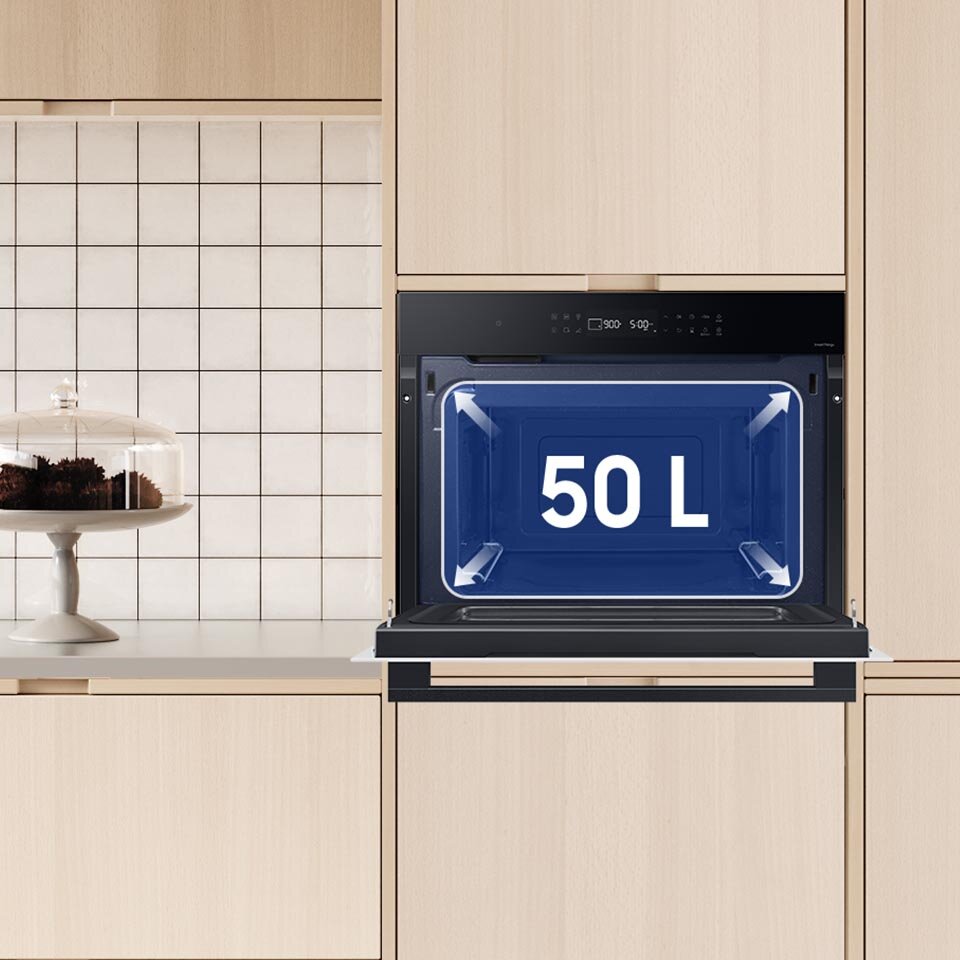 50 litrów – tyle miejsca udostępnia wnętrze kuchenki mikrofalowej do zabudowy Samsung