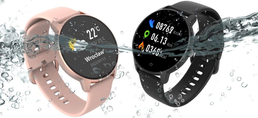 Smartwatch FOREVER Forevive 2 Slim ekran bateria czujniki zdrowie sport pasek ładowanie pojemność rozdzielczość łączność sterowanie krew puls rozmowy smartfon aplikacja