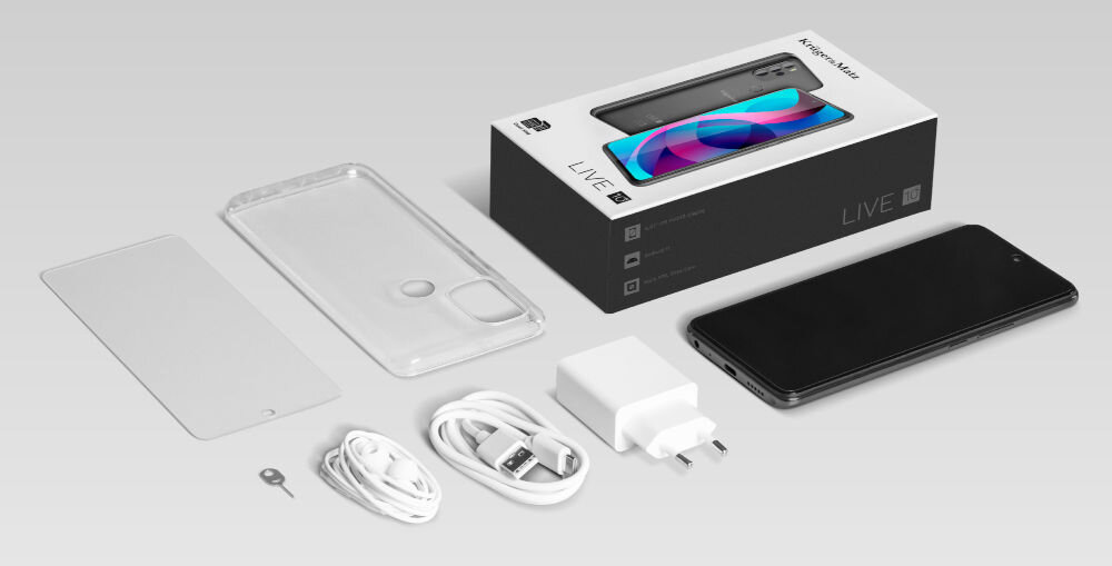 Smartfon KRUGER&MATZ LIVE 10S smartfon, łądowarka, kabel, słuchawki, igła, etui, szkło ochronne