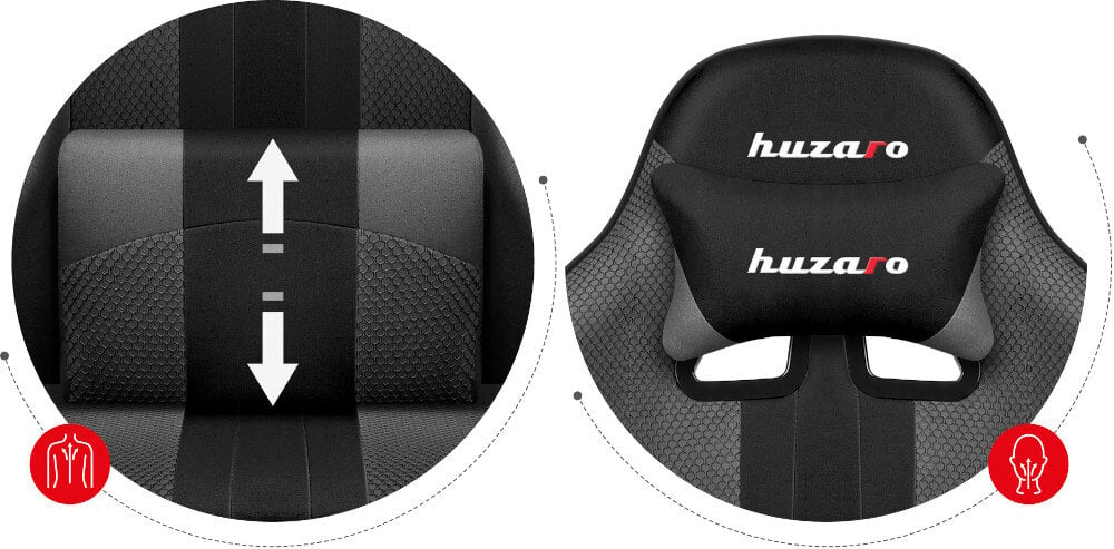 Fotel HUZARO Force 4.7 Mesh Szary ergonomia poduszki kark lędźwie odpinanie