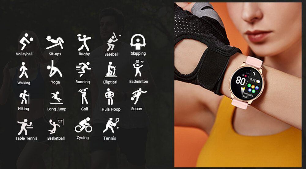Smartwatch BEMI Trevio wyświetlacz dopasowanie tarcza zdrowie saturacja krwi ciśnienie krwi sen monitoring oddech cykl menstruacyjny powiadomienia wiadomości alarmy jakość tryby sportowe długa praca