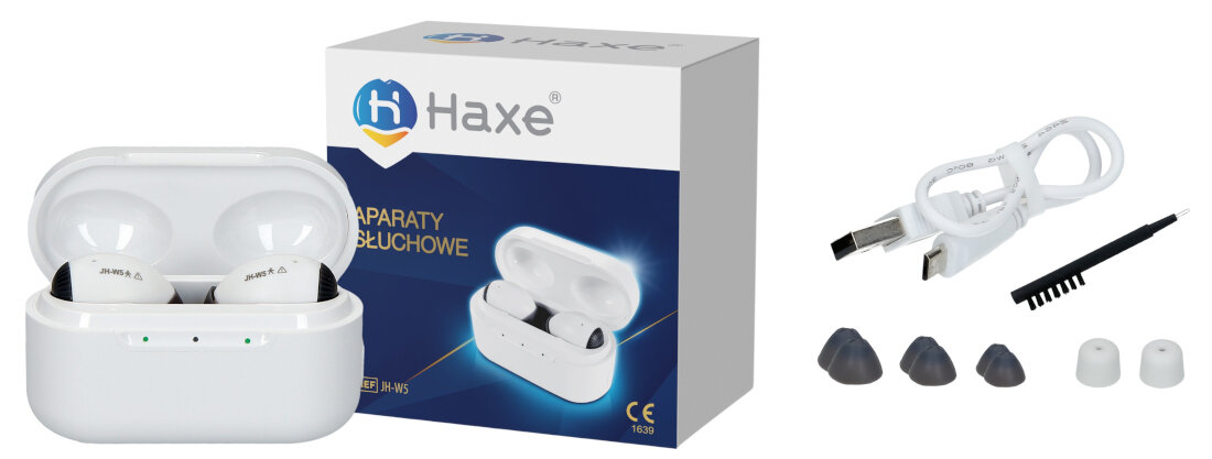 Aparat do poprawy słuchu HAXE JH-W5 zestaw akcesoria komplet wyposazenie