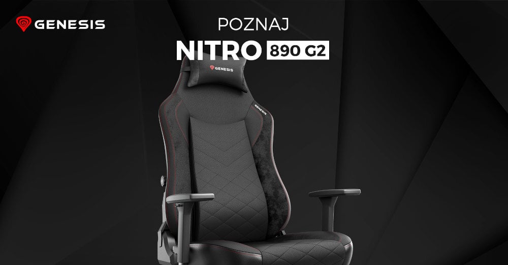 GENESIS Nitro 890 G2 fotel w kolorze czarnym regulowane podłokietniki czarne tło