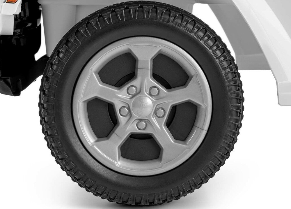 Jeździk MILLY MALLY Jeep Rubicon Gladiator Biały kola 4 skretne srednica 13,5 cm metalowe osie imitacja kol terenowych gruby bieznik