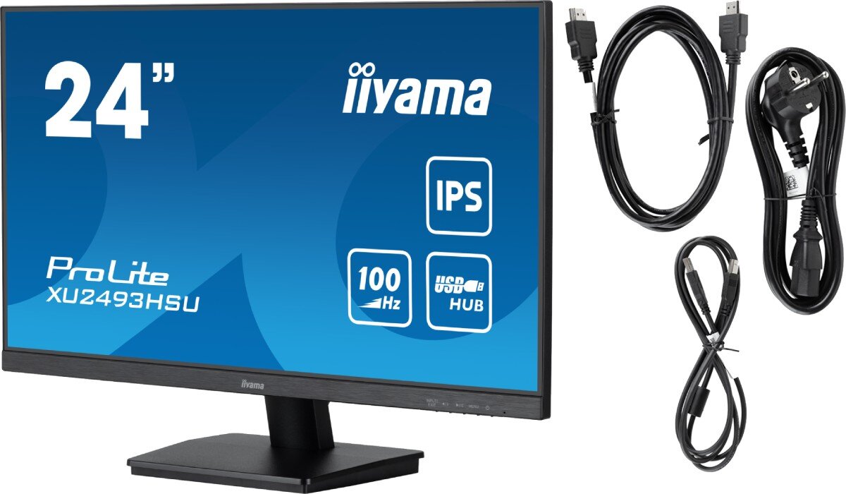 Monitor IIYAMA ProLite XU2493HSU-B6 23.8 1920x1080px IPS 100Hz 1 ms zestaw akcesoria