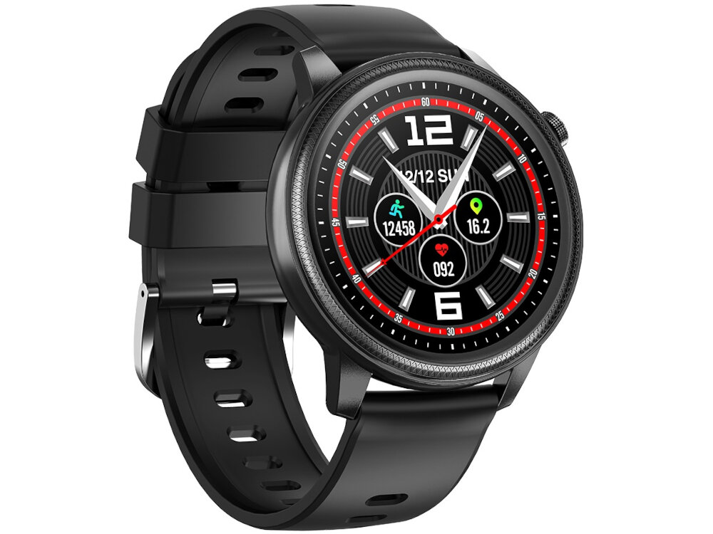 Smartwatch KUMI KU3 Czarny elegancki design funkcjonalnosc technologiczne innowacje czarna obudowa nadajnik Bluetooth synchronizacja przesylania danych