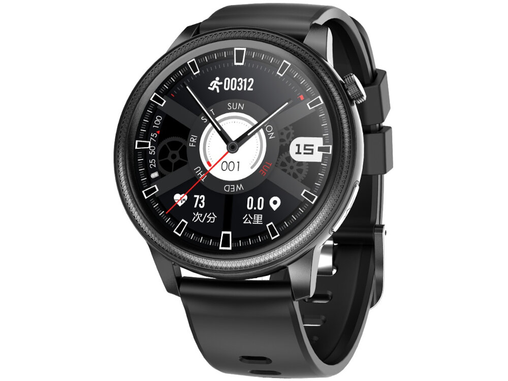 Smartwatch KUMI KU3 Czarny klasyczn okragly ekran koperta ze stopu cynku i wysokiej jakosci tworzywa sztucznego bransoleta z sylikonu latwe utrzymanie w czystosci
