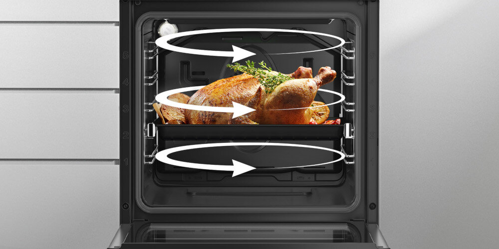KUCHNIA BEKO FSM62339DXDS pieczenie 3D rozprowadzanie ciepła wnętrze grzałki góra dół jednoczesne pieczenie wiele poziomów wiele potraw