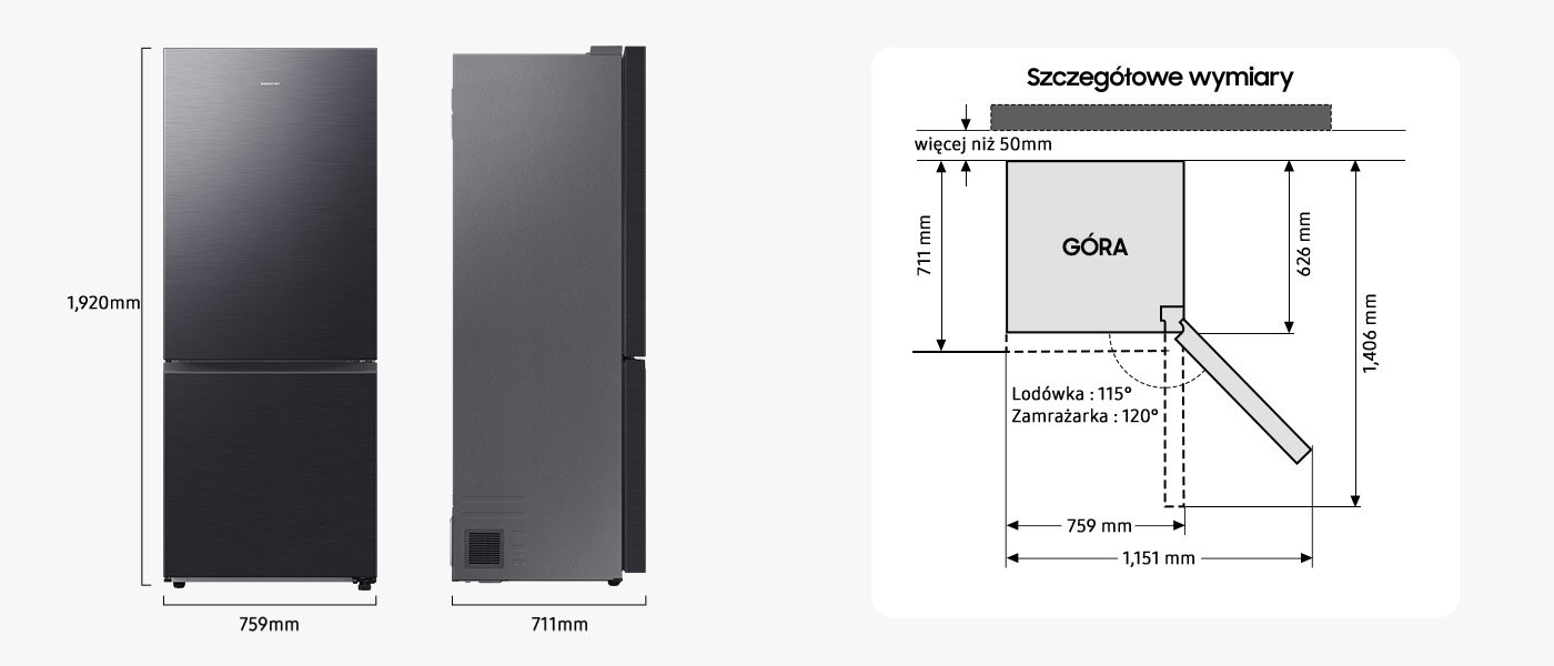 Samsung lodówka RB53DG706AB1 - Media Expert - obrazek - wymiary