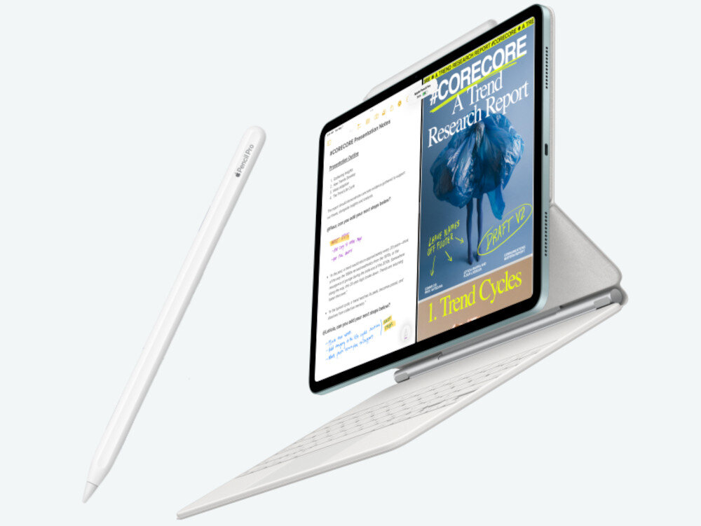 Tablet APPLE iPad Air 11 6 gen. 2024 128 GB Wi-Fi Gwiezdna szarość klawiatura Magic Keyboard, wspornik magnetyczne przyłączenie APPLE Pencil technologia ignorująca dotyk dłoni