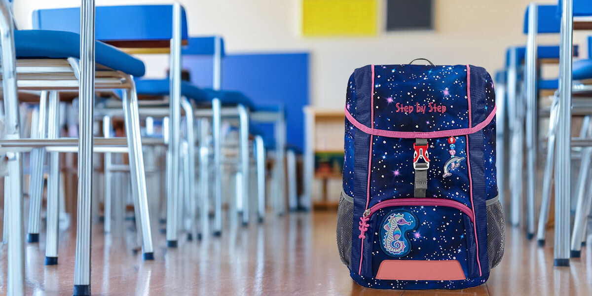 Plecak STEP BY STEP Junior Kid Star Sea Niebiesko-różowy plecak dla najmłodszych uczniów