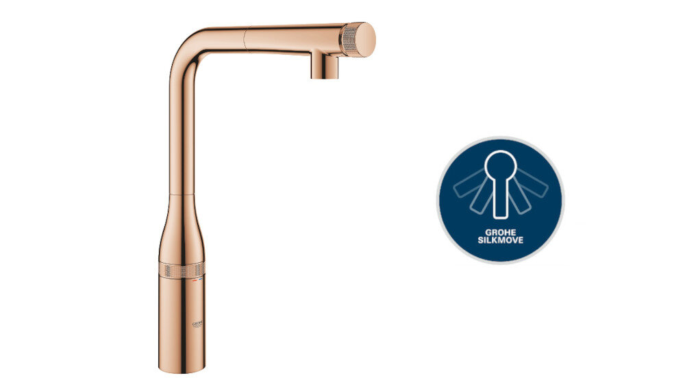 Bateria GROHE Essence 31615DA0 obrotowa wylewka korzystanie wygoda obracanie SilkMove kontrola precyzja design dźwignia