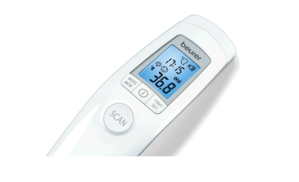 BEURER-FT-90 termometr ucho czoło starannie zaprojektowane dokładne bezpieczne pomiary nieinwazyjny podczerwień temperatura hiegienicznie bezpiecznie kilka sekund sygnał ostrzegawczy alarm  wygodny czytelny wyświetlacz 