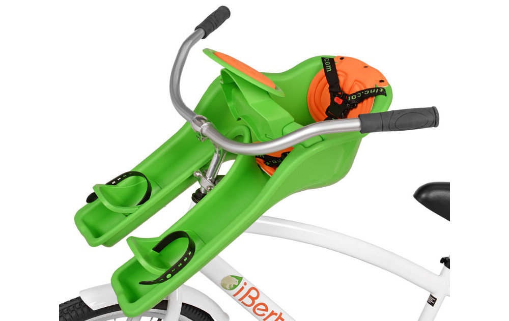 Fotelik rowerowy IBERT Safe T-Seat Zielony do montazu przy kierownicy na rurze o srednicy 3/4 caa opatentowany uchwyt mocujacy stringer